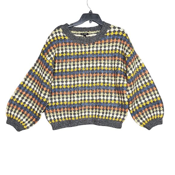 Blue Pepper Drop Shoulder Crewneck Sweater Small Multicolor Oversized Cozy - Picture 1 of 7